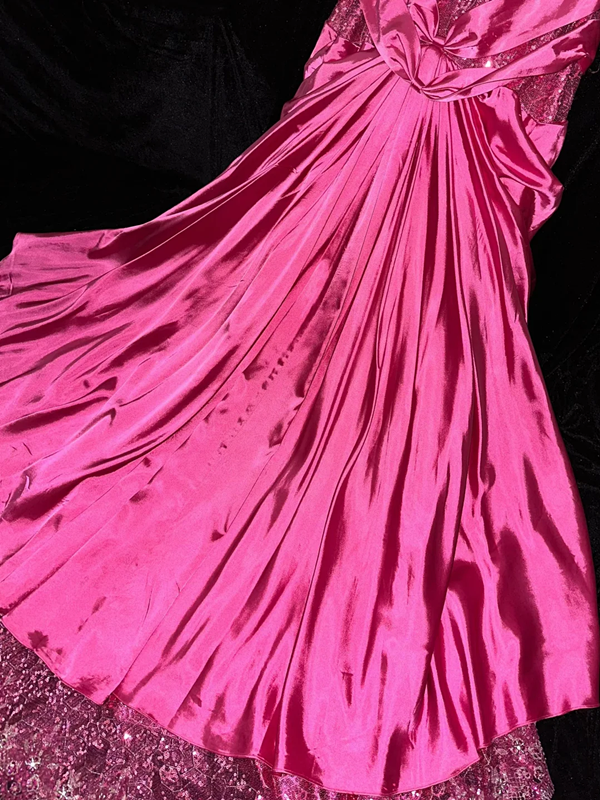 Rose pink strapless sequined sexy fitted long ball gown R7001