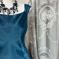 Vintage blue halter-neck satin fitted long ball gown R6361