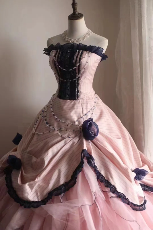 Pink strapless fitted waist elegant princess-style ball gown/bridal dress R6761