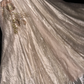 Apricot-colored halter-neck rhinestone-embellished, fitted, elegant long ball gown R6921