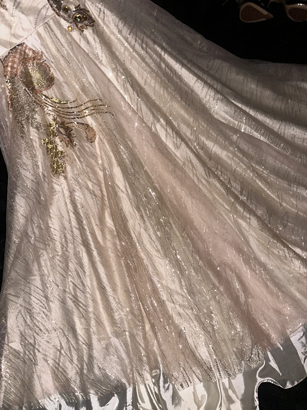 Apricot-colored halter-neck rhinestone-embellished, fitted, elegant long ball gown R6921