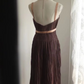 Brown halter-neck high-waisted sexy midi-length prom dress R6840