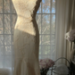 Apricot white sleeveless fitted waist bodycon long ball gown R7717