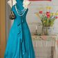 Peacock blue halter neck slim waist A-line skirt, ball gown R6242
