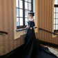 Black off-the-shoulder sexy fitted long ball gown R7081