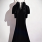 Black stockings, halter neck, off-the-shoulder, fitted waist, mermaid skirt, ball gown R6440