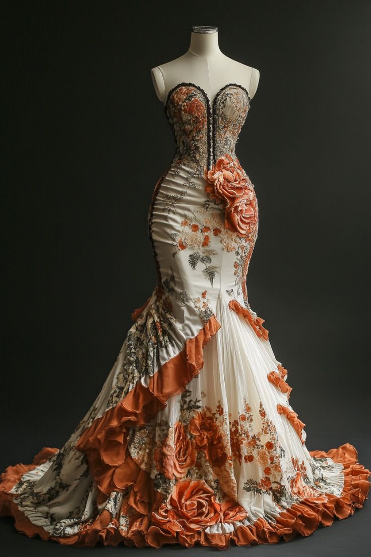 Retro pattern tube top waist hip sexy fishtail dress, prom dress R5324