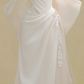 White one-shoulder slim waist pleated maxi bridal gown R5769