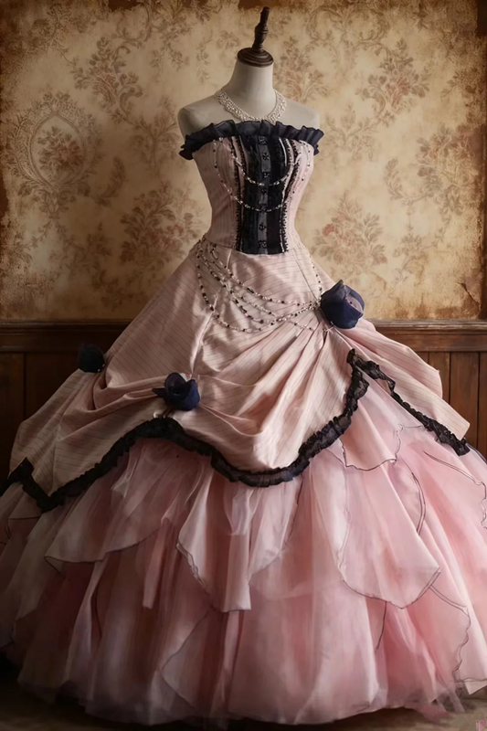 Pink strapless fitted waist elegant princess-style ball gown/bridal dress R6761