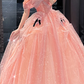 Pink Sequin Off-the-Shoulder Fitted-Waist Slim-Fit Puffy Hem Long Prom Dress / Bridal Gown R5921
