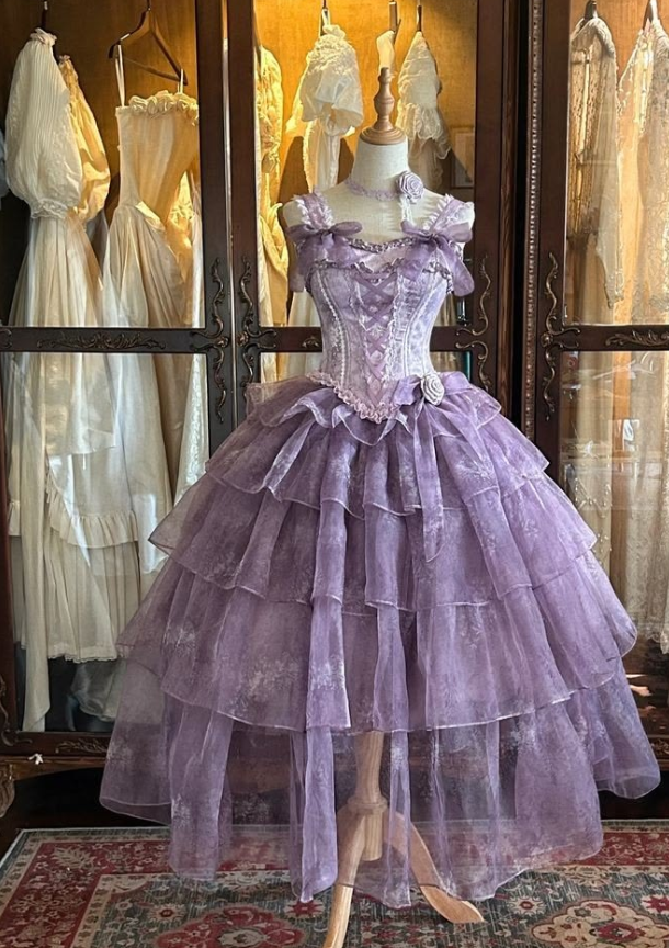 Tulle Ruffled Dreamy Corset Prom Gown , Lavender Women's Maxi Birthday Dress RS2516