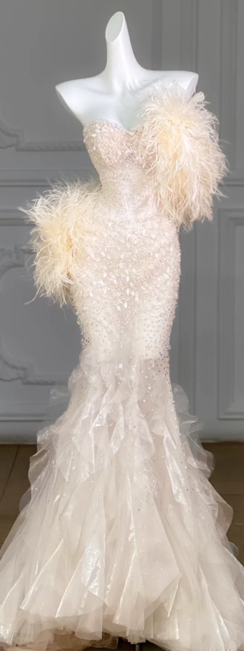 Apricot tube top diamond gentle style waist slim hip fishtail long dress bridal gown R5805