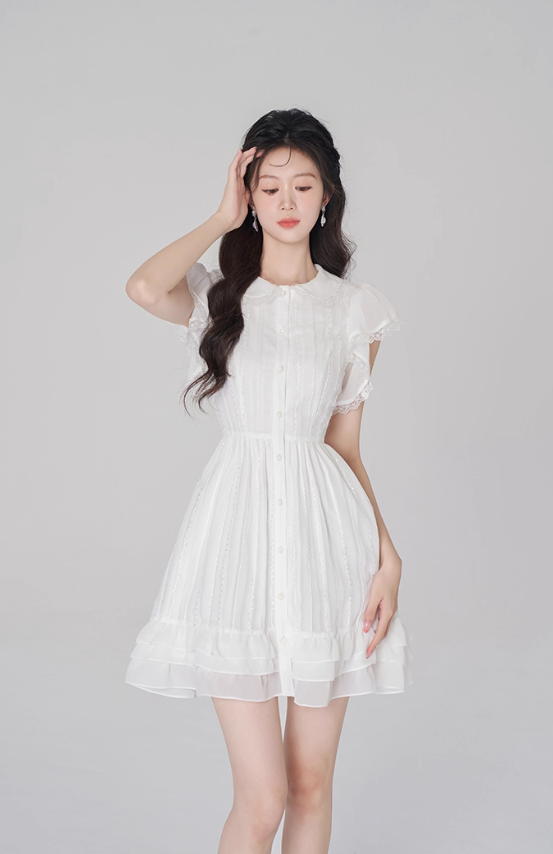 White chiffon dress women's summer ruffled short skirt new high waist A-line small white skirt R4497