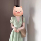Summer holiday atmosphere small skirt beautiful gentle temperament green v-neck puff sleeve dress R0479