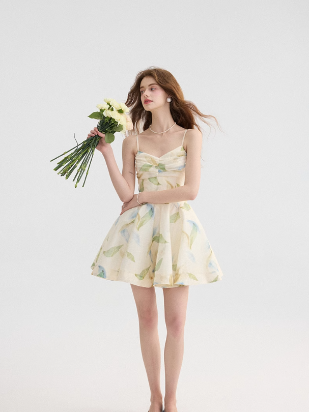 Floral suspender dress summer wear short skirt R2695