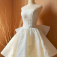 Elegant Ivory Embroidery A-Line Strapless Large Bow Back Accessory Corset Mini Prom Dress Homecoming Dress RS438