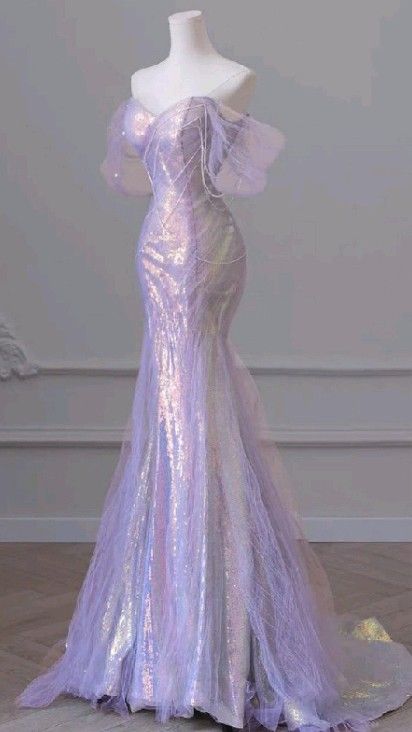 Light purple one-shoulder slim-waist fishtail maxi dress, prom dress R5325