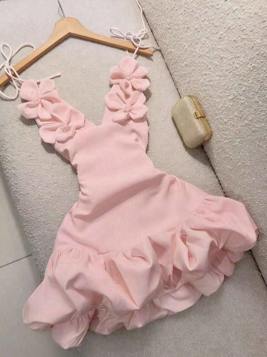 Sweet Blush Pink Ruffled A-line V-neck Corset Mini Prom Dress Homecoming Dress RS491