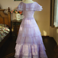 Elegant Lavender A-line Jewel Tiered Hem Corset Maxi Birthday Dress Evening Dress RS497