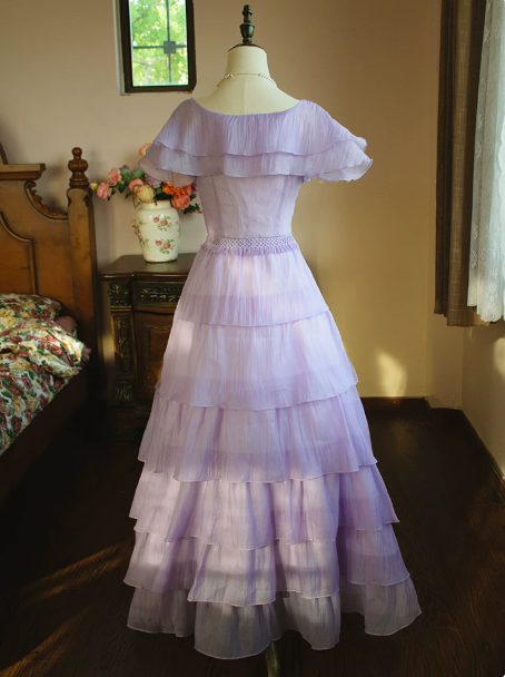 Elegant Lavender A-line Jewel Tiered Hem Corset Maxi Birthday Dress Evening Dress RS497