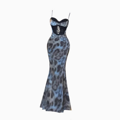 Sexy hot girl lace suspender dress 2025 leopard print waist hip fishtail skirt R1203