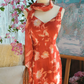 French Retro Orange Floral Sheath Spaghetti Straps Corset Maxi Prom Dress Summer Dress RS499