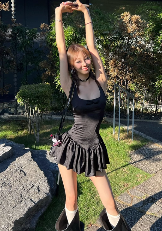 Retro pure desire style suspender dress 2025 large size sweet spicy style waist ballet tutu skirt R1250