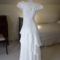 French Chic White Ruffled A-Line V-neck Lace Maxi Prom Dress Summer Dress RS513