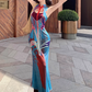 Retro contrast color hollow dress sexy temperament waist slim hip skirt R0658