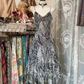 Black and white patterned halter-neck midi ball gown R7522
