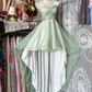 Light green strapless, fitted waist, high-low skirt sexy ball gown R7595