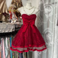 Red strapless, fitted A-line short ball gown R7481