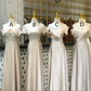 Light gray satin waist-cinched, slim-fit ball gown, bridesmaid dress R5964