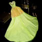 Light green strapless rhinestone high-waisted elegant fairy long ball gown R6962