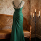 Dark green halter-neck fitted long ball gown R6723