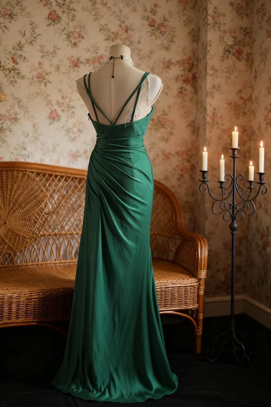 Dark green halter-neck fitted long ball gown R6723