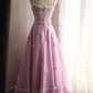 Pink halter-neck floral design, fitted waist, A-line silhouette, full skirt, long ball gown, bridal dress R6841
