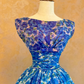 Blue Floral Sleeveless Waist-Cinched A-line Skirt Ball Gown R7396