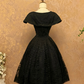Black Prom Dress with Round Neck, Fitted Waist, Slim Fit and A-Line Skirt R7315