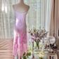 Light purple halter-neck fitted midi ball gown with an asymmetrical hem R7790