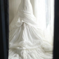 White strapless waist-cinching slim-fit ruched ballgown long prom dress R7949