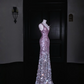 Purple gradient sequined waist slim long skirt, prom dress R5687