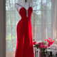 Red halter-neck fitted long ball gown, elegant and sexy R7638