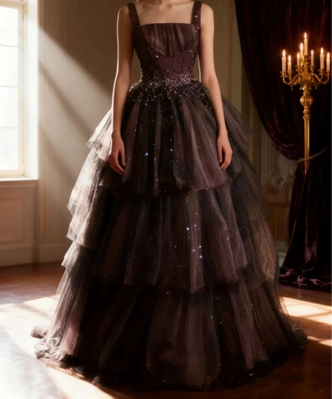 Dark purple halter-neck fitted waist elegant princess cake skirt long ball gown bridal dress R6762