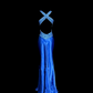Blue halter-neck, fitted waist, backless, sexy long ball gown R6683