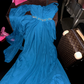 Blue one-shoulder fitted waist elegant long ball gown R7041
