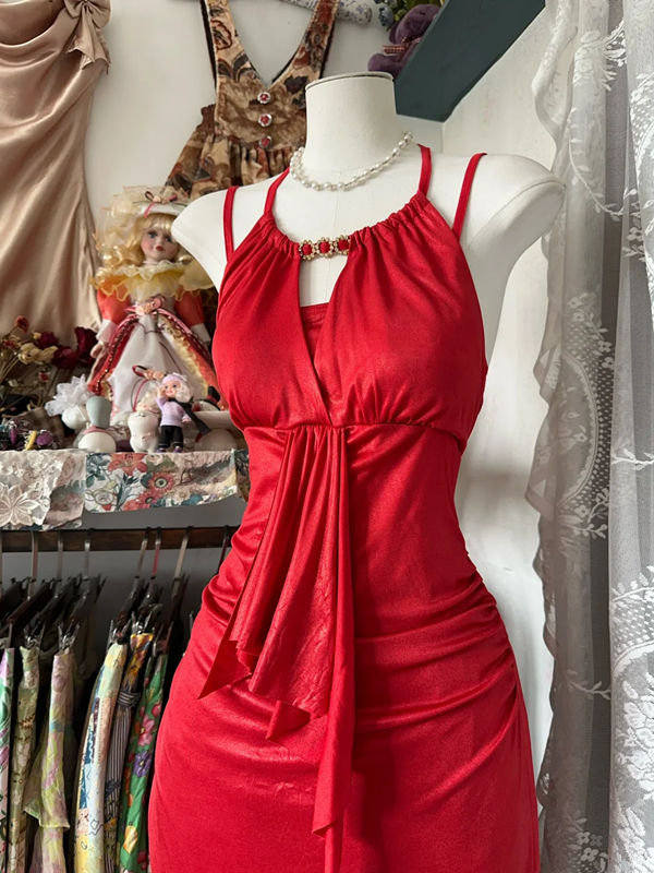 Red backless fitted mermaid gown, ball gown R6362