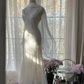White halter-neck fitted bodycon long ball gown R7718