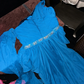 Blue one-shoulder fitted waist elegant long ball gown R7041