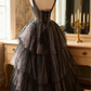 Dark purple halter-neck fitted waist elegant princess cake skirt long ball gown bridal dress R6762
